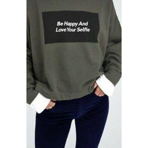 Zara Trafaluc Womens Cropped Sweatshirt Size Small Green Be Happy And Love